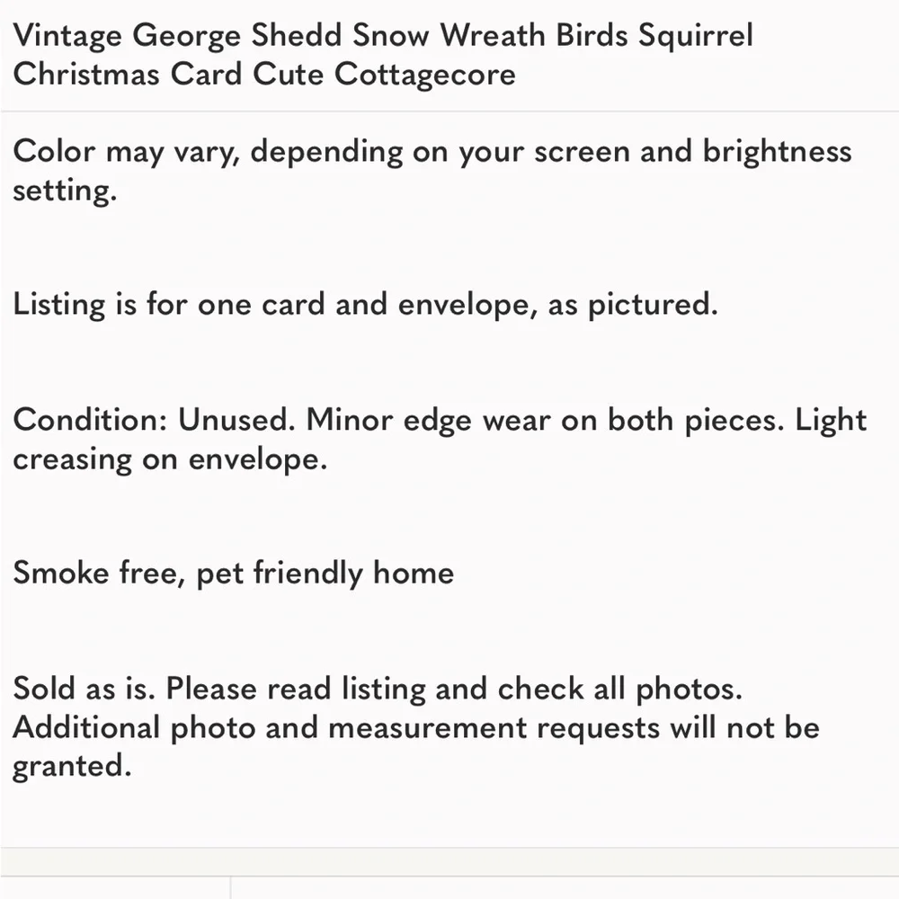 Vintage George Shedd Snow Wreath Birds Squirrel Christmas Card Cute Cottagecore